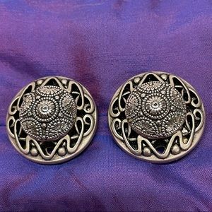 Vintage Mid-Century Clip-on Statement Earrings Silver-tone Button Style